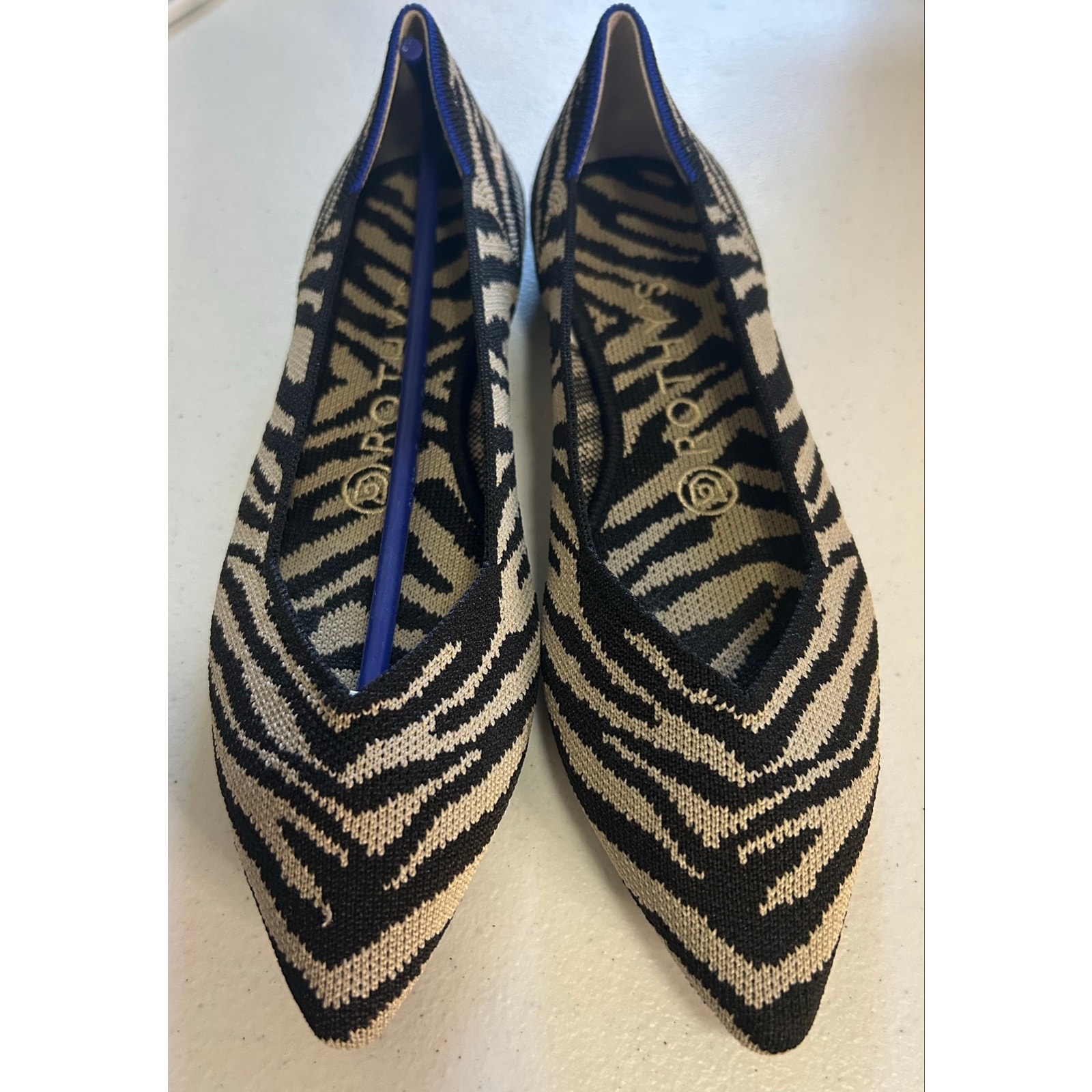 Rothy’s The Point Flats Zebra Print Black Tan Knit Size 7 New In Box